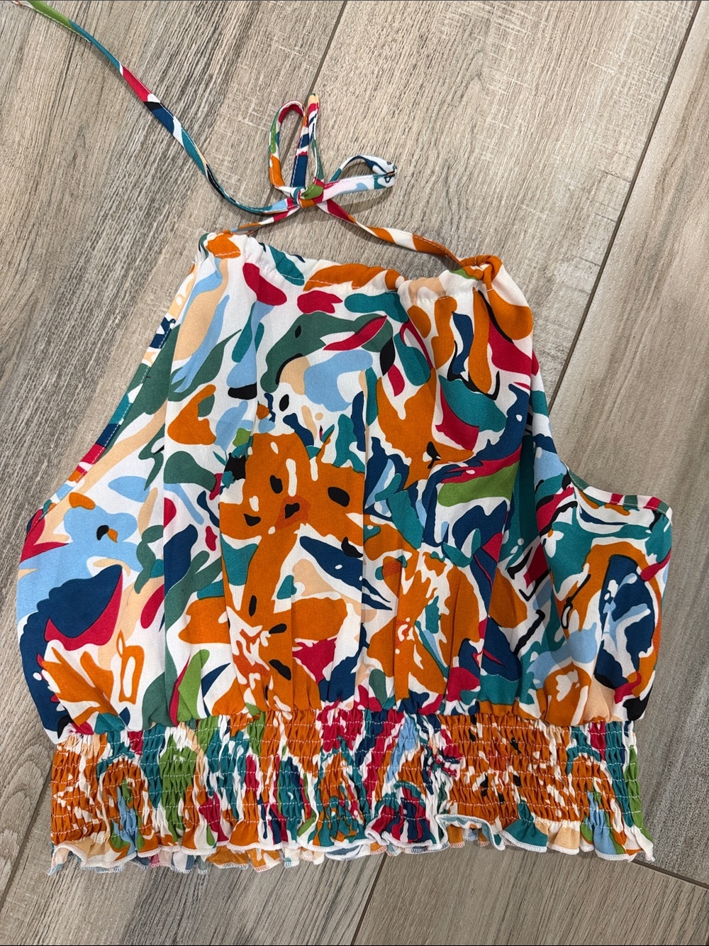 SHEIN Multicolor Abstract Halter Crop Tank Top - Orange, Blue, Green, Red, White